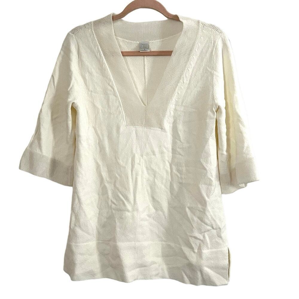 BARBARA WELLS STUDIO Cream Knit Tunic Top Shirt V-Neck - Women’s Sz Small